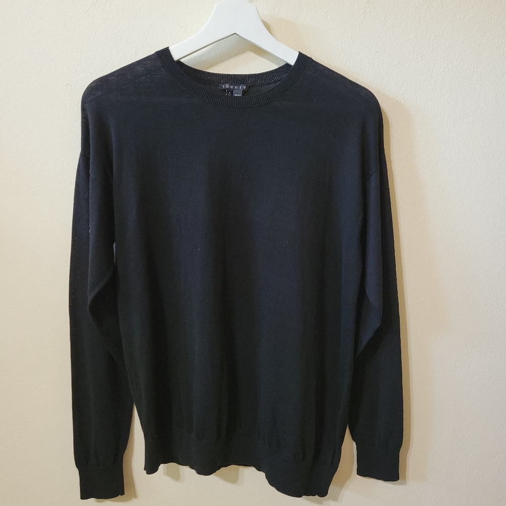 Theory Men's Size S Black Long Sleeve Crew Neck Ribbed Cuff Pullover Sweater